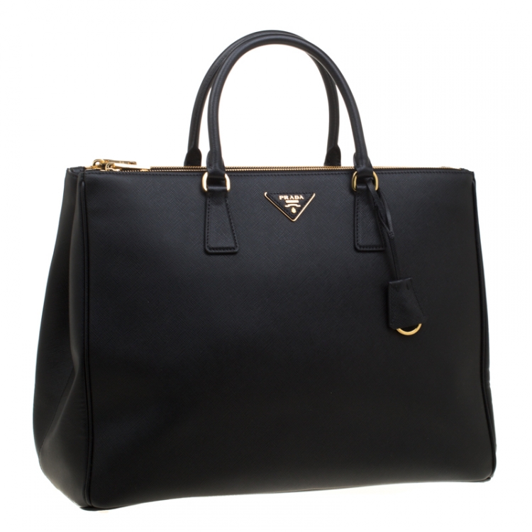 Pre Owned Prada Black Saffiano Lux Leather Executive Double Zip Top Handle Bag