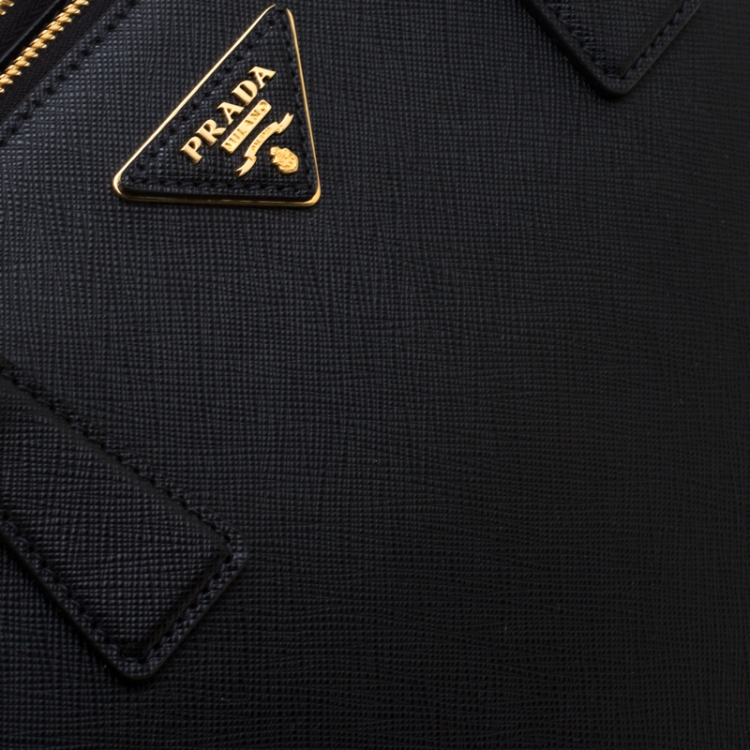 Pre Owned Prada Black Saffiano Lux Leather Executive Double Zip Top Handle Bag