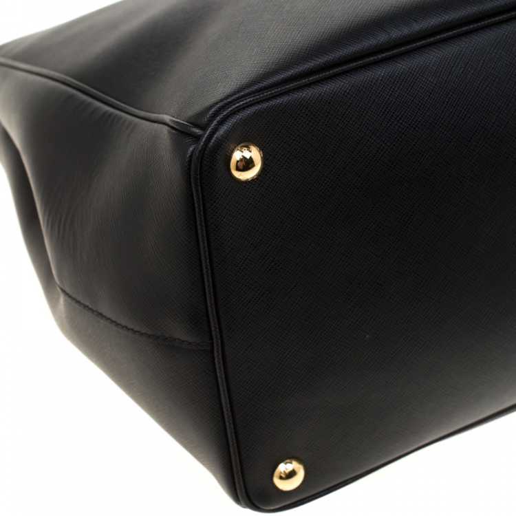 Pre Owned Prada Black Saffiano Lux Leather Executive Double Zip Top Handle Bag