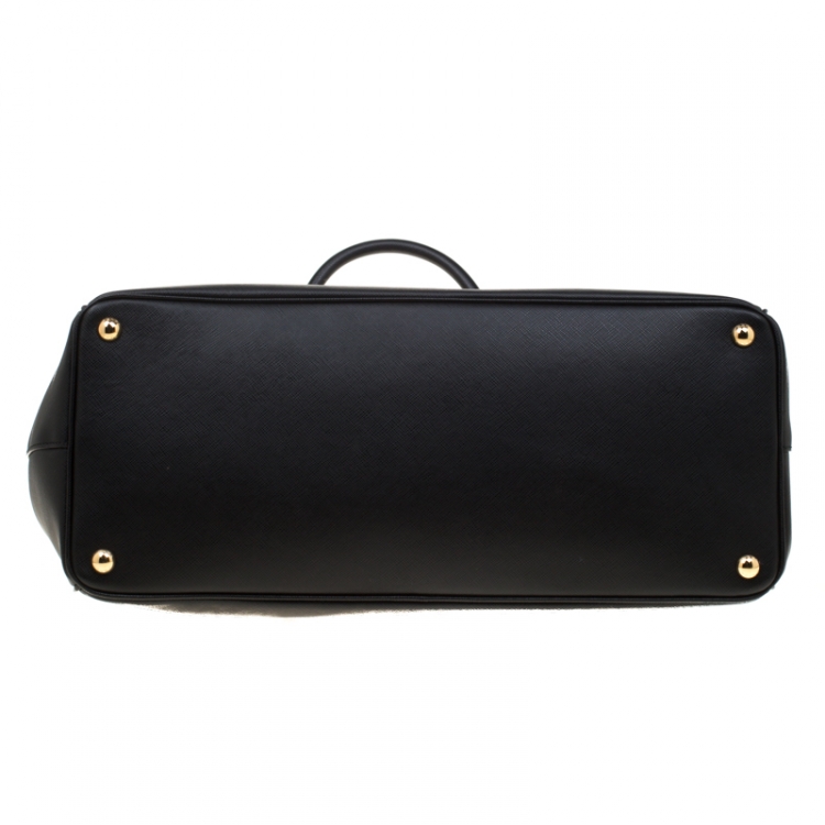 Pre Owned Prada Black Saffiano Lux Leather Executive Double Zip Top Handle Bag
