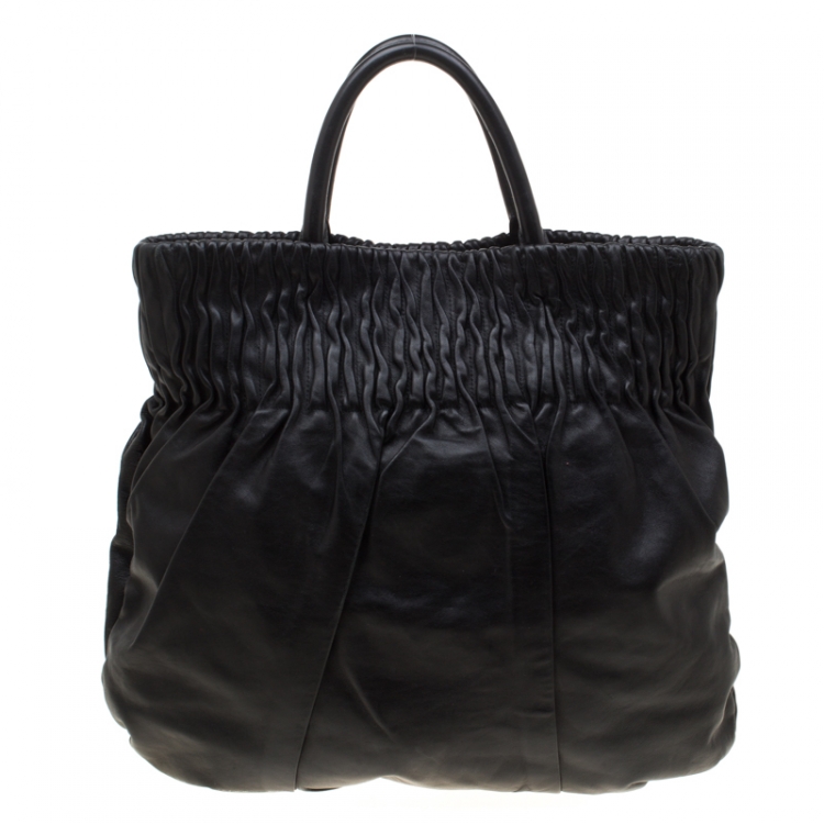 Pre Owned Prada Black Leather Hobo