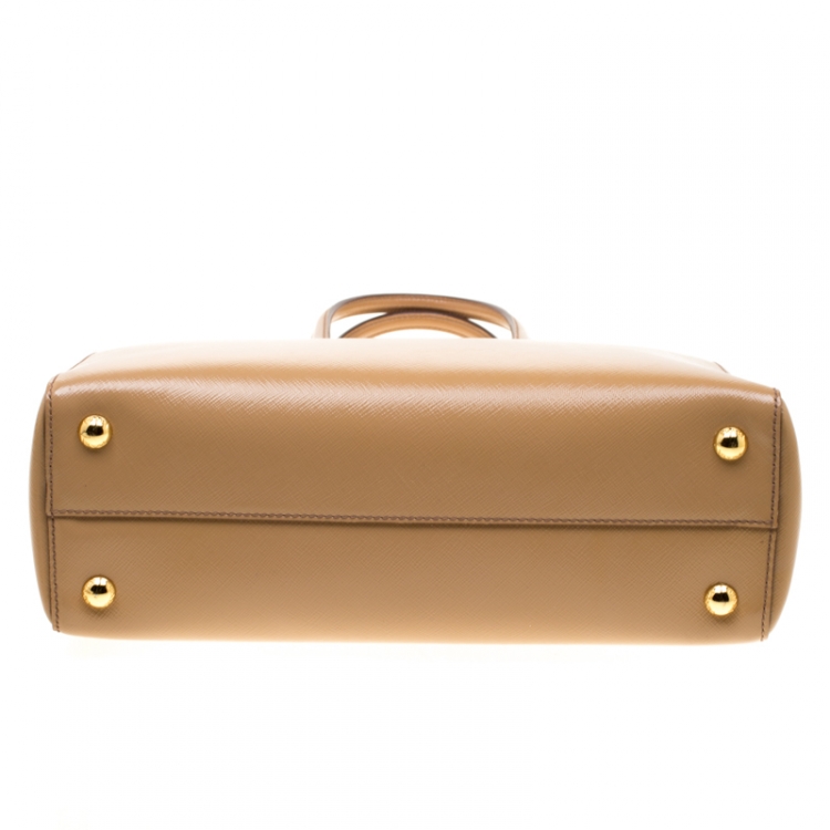 Pre Owned Prada Beige Saffiano Lux Leather Parabole Top Handle Bag