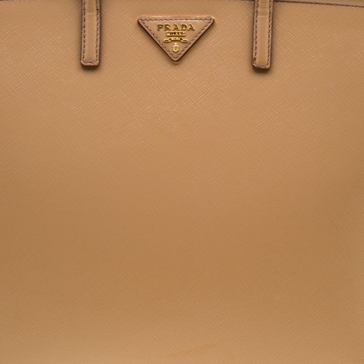 Pre Owned Prada Beige Saffiano Lux Leather Parabole Top Handle Bag
