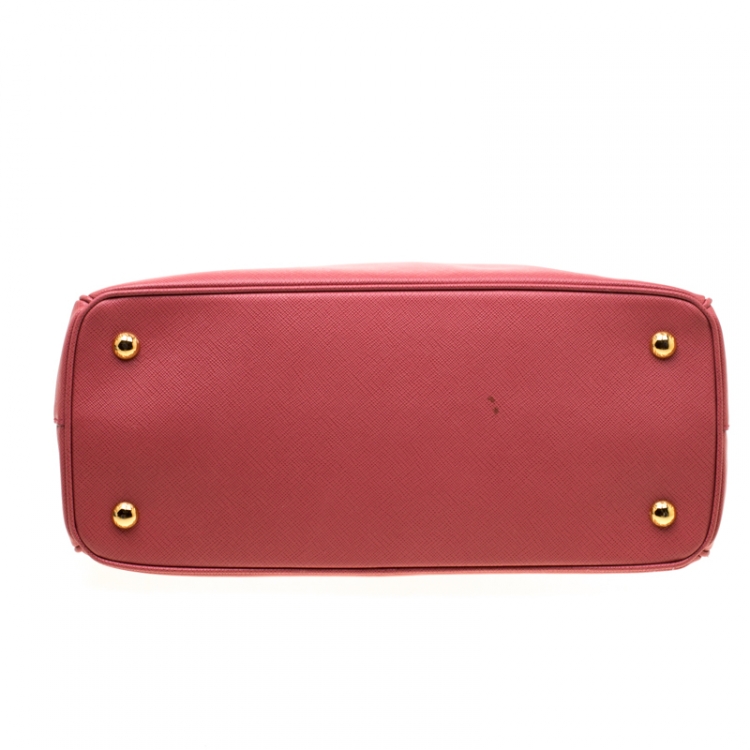 Pre Owned Prada Pink Saffiano Leather Lux Medium Double Zip Top Handle Bag