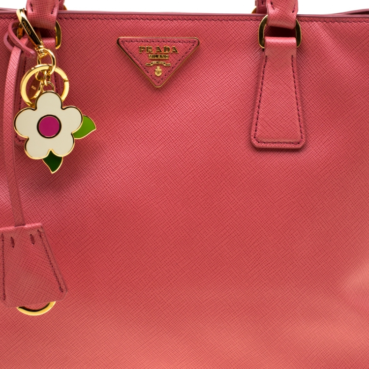 Pre Owned Prada Pink Saffiano Leather Lux Medium Double Zip Top Handle Bag