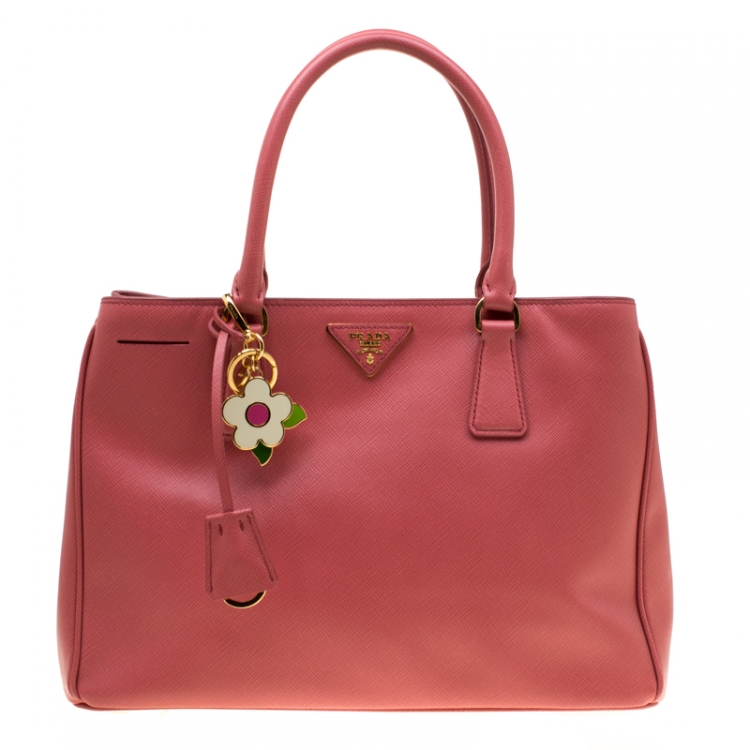 Pre Owned Prada Pink Saffiano Leather Lux Medium Double Zip Top Handle Bag
