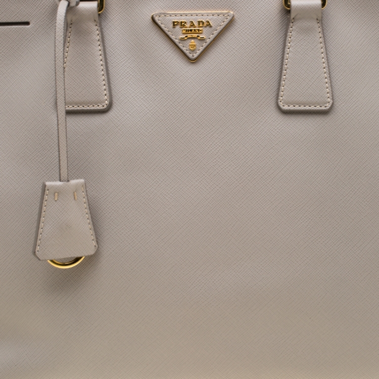 Pre Owned Prada Light Grey Saffiano Lux Leather Large Double Zip Tote