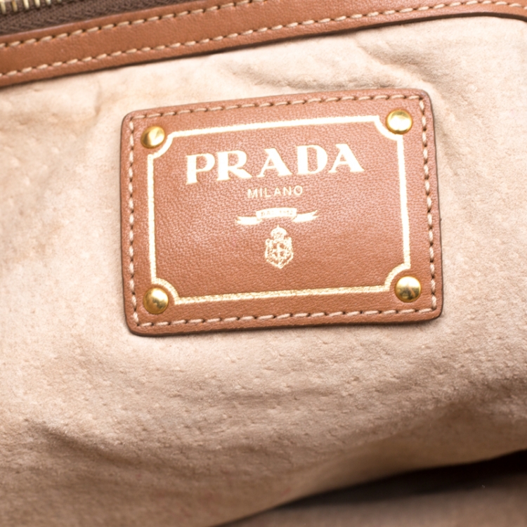 Pre Owned Prada Brown Calfskin Leather Nocciolo Top Handle Bag