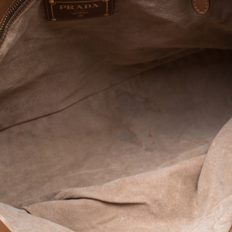 Pre Owned Prada Brown Calfskin Leather Nocciolo Top Handle Bag