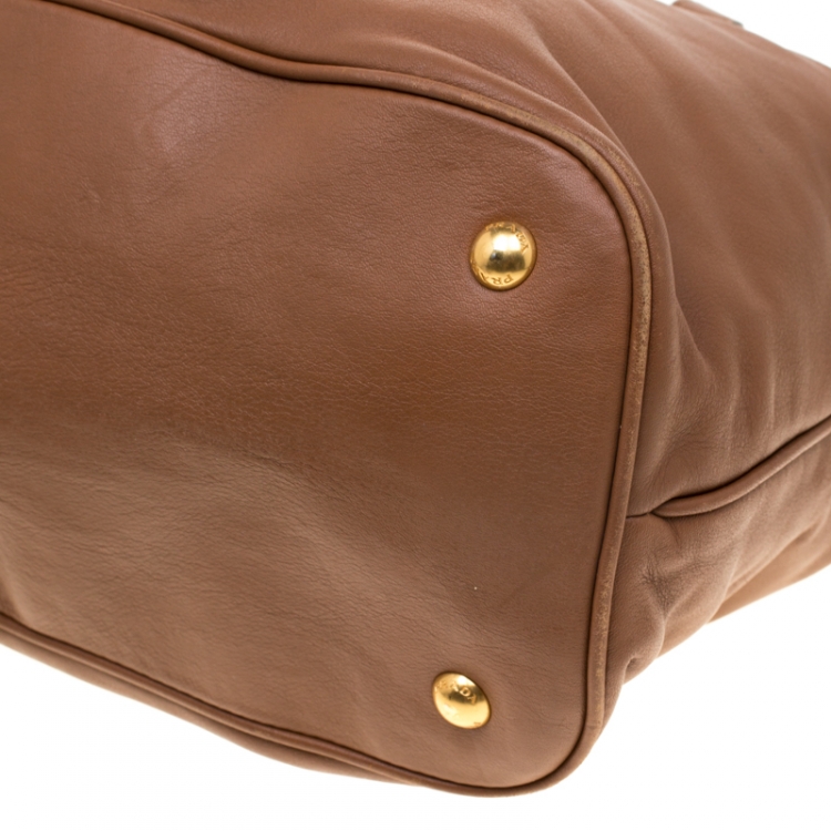 Pre Owned Prada Brown Calfskin Leather Nocciolo Top Handle Bag