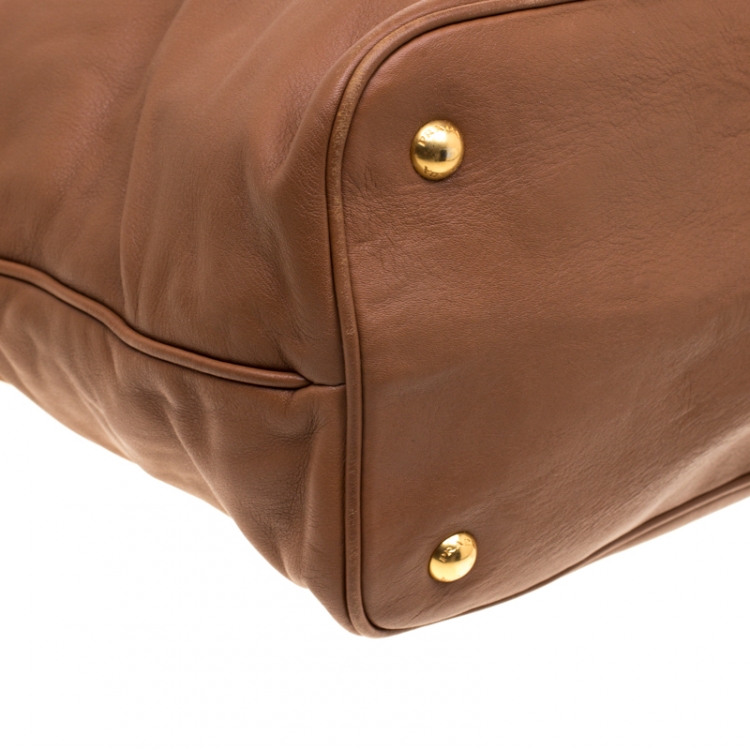 Pre Owned Prada Brown Calfskin Leather Nocciolo Top Handle Bag
