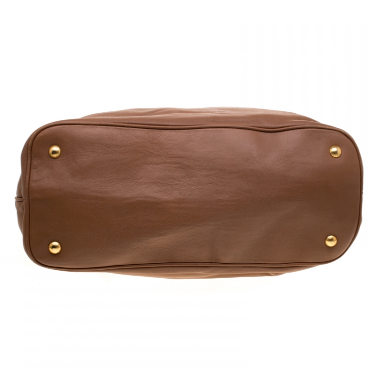 Pre Owned Prada Brown Calfskin Leather Nocciolo Top Handle Bag