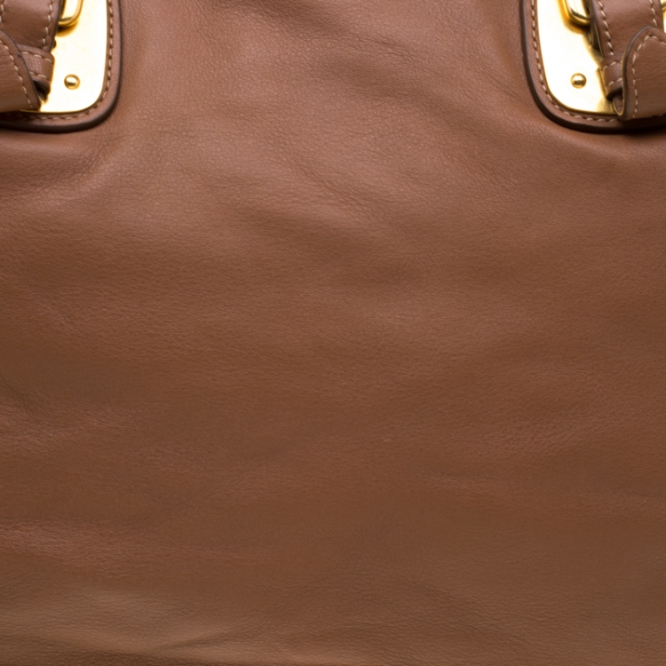Pre Owned Prada Brown Calfskin Leather Nocciolo Top Handle Bag