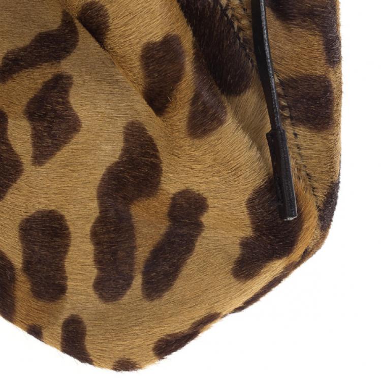 Pre Owned Prada Leopard Print Pony Hair Wristlet Evening Bag 