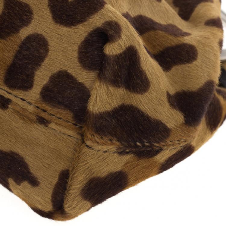 Pre Owned Prada Leopard Print Pony Hair Wristlet Evening Bag 