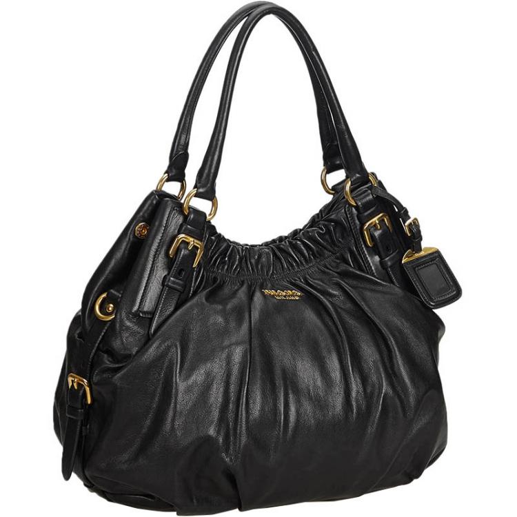 prada black leather hobo bag