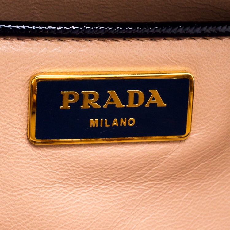 Pre Owned Prada Royal Blue Saffiano Leather Pyramid Frame Top Handle Bag