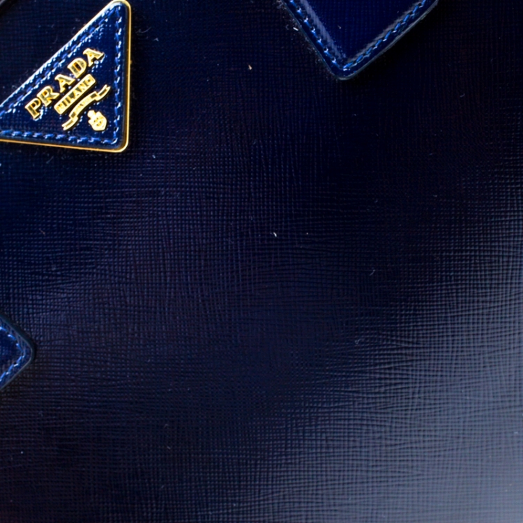 Pre Owned Prada Royal Blue Saffiano Leather Pyramid Frame Top Handle Bag