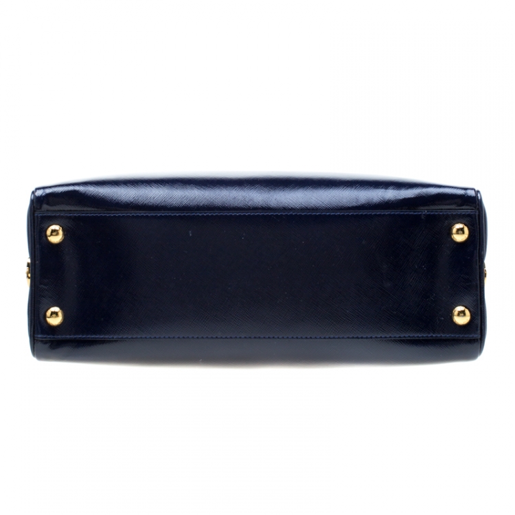 Pre Owned Prada Royal Blue Saffiano Leather Pyramid Frame Top Handle Bag
