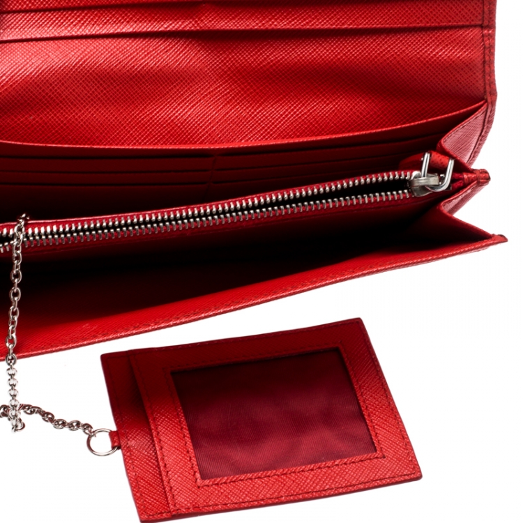 Prada Red Saffiano Triang Leather Continental Wallet Prada