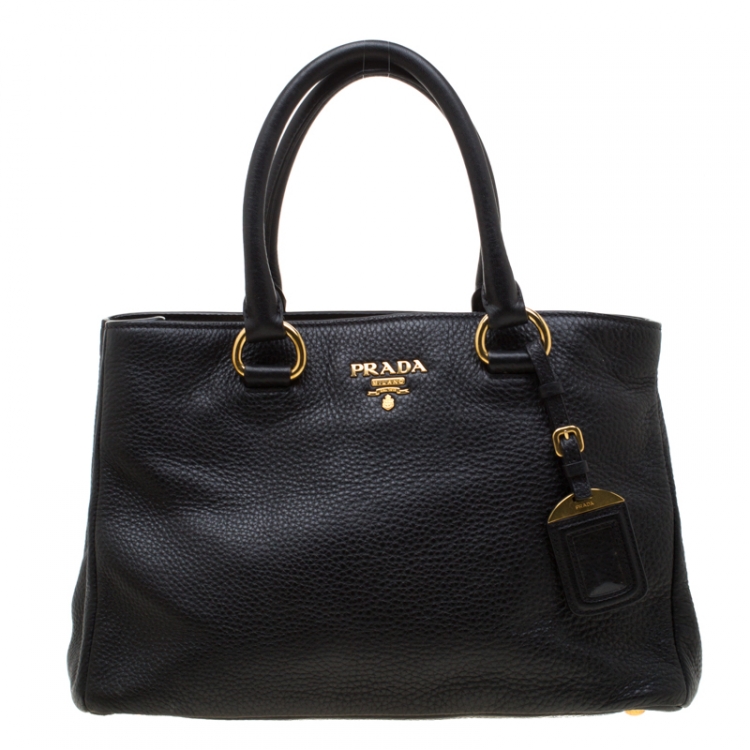 PRADA Vitello Daino Leather Shopping Tote Bag Black-US