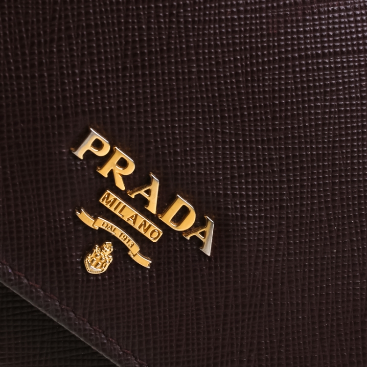 Pre Owned Prada Maroon Saffiano Lux Leather Wallet on Chain