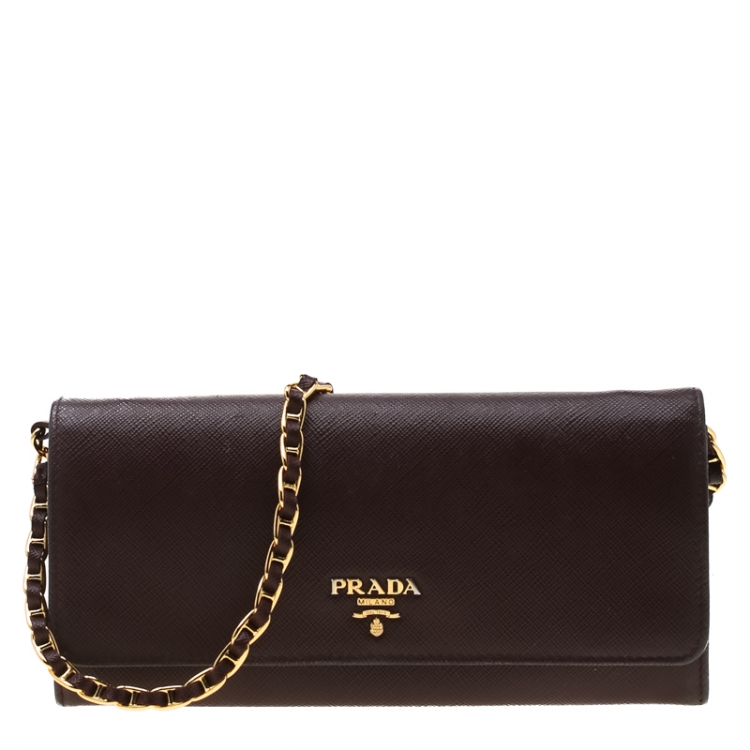 prada chain leather wallet