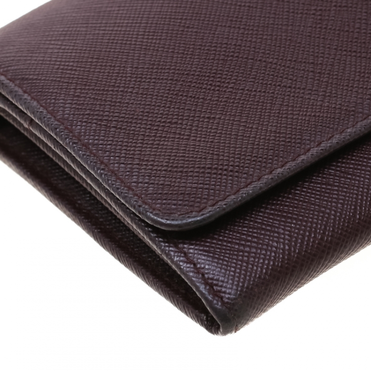 Pre Owned Prada Maroon Saffiano Lux Leather Wallet on Chain
