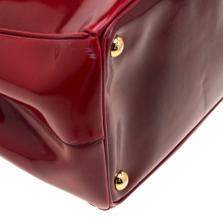 Pre Owned Prada Red Patent Spazzolato Leather Large Double Zip Tote