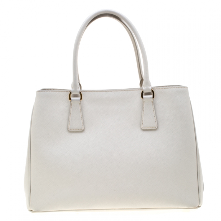 Pre Owned Prada White Saffiano Leather Small Tote