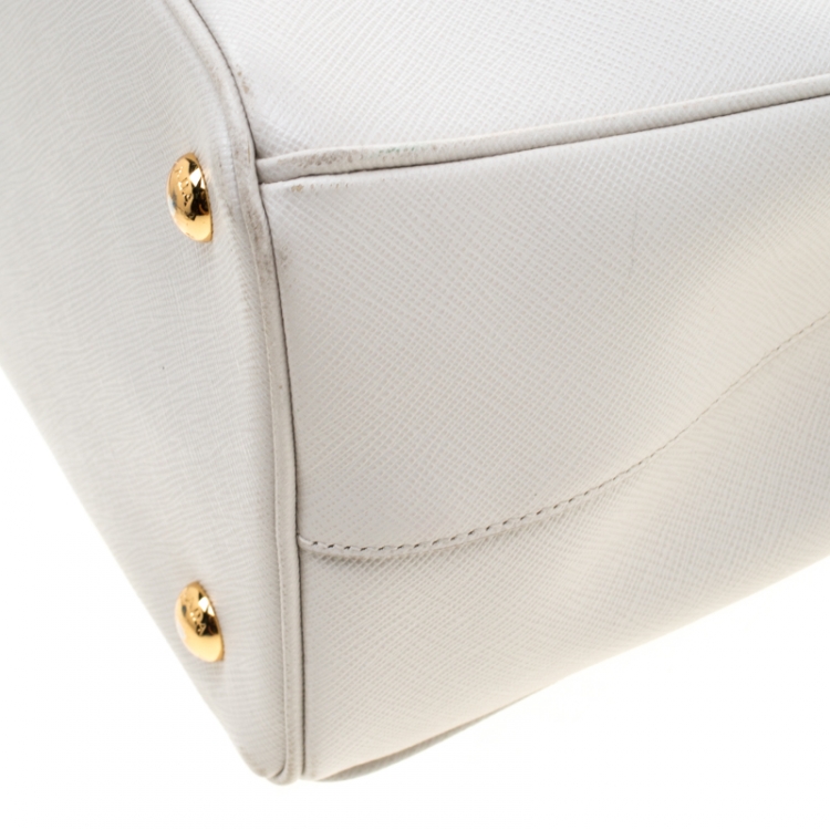 Pre Owned Prada White Saffiano Leather Small Tote