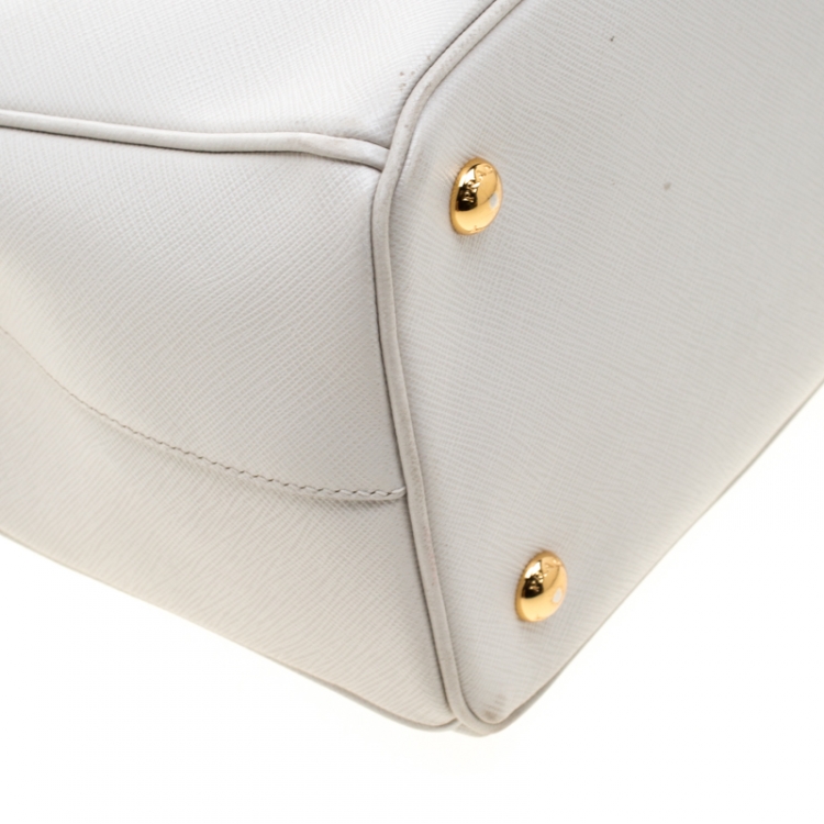 Pre Owned Prada White Saffiano Leather Small Tote