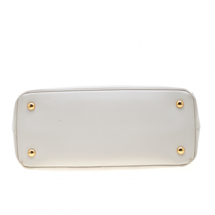 Pre Owned Prada White Saffiano Leather Small Tote