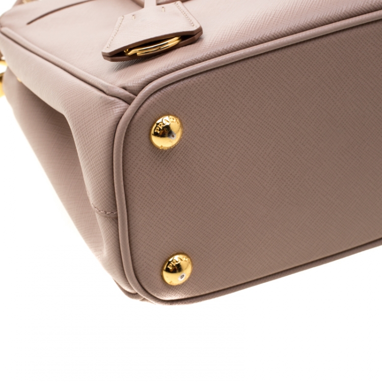 Pre Owned Prada Blush Pink Saffiano Lux Leather Mini Double Zip Top Handle Bag