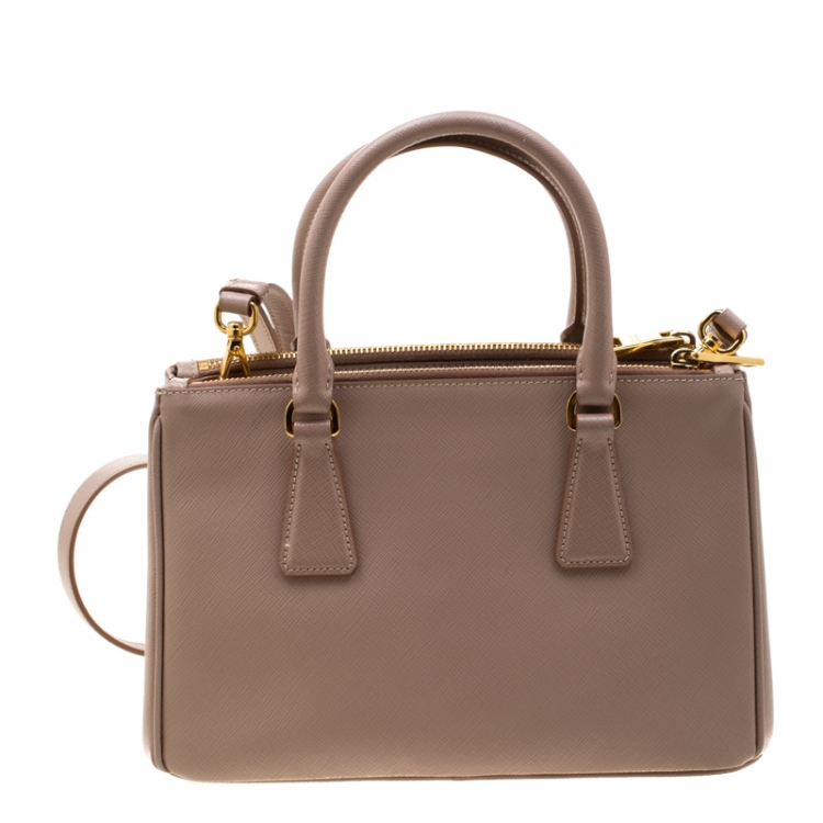 Pre Owned Prada Blush Pink Saffiano Lux Leather Mini Double Zip Top Handle Bag