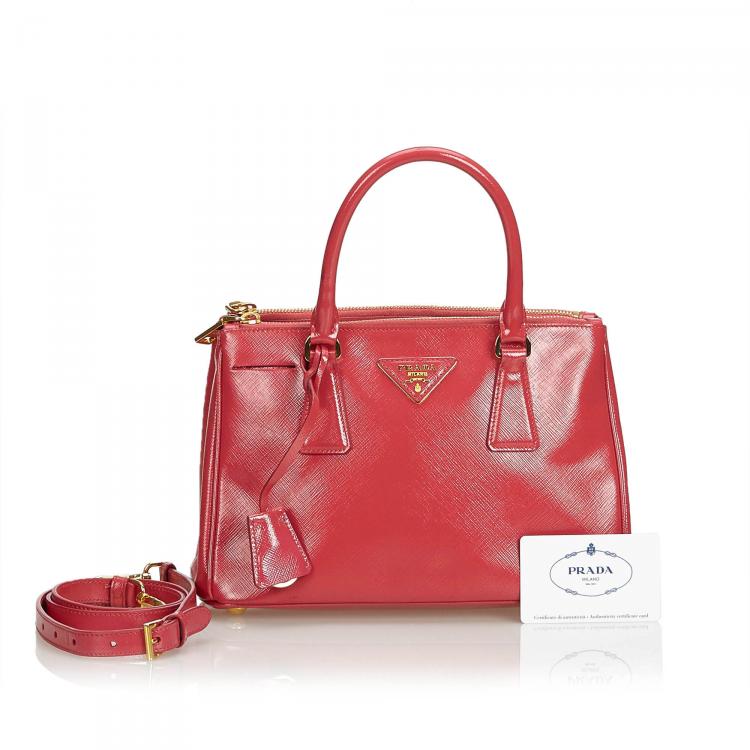 Pre Owned Prada Red Saffiano Leather Galleria Satchel Bag