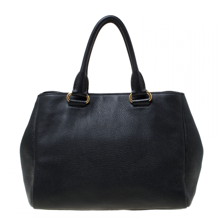 Pre Owned Prada Black Leather Cervo Pocket Tote 