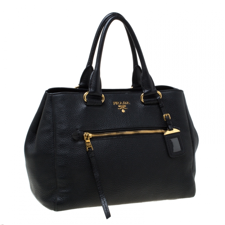 Pre Owned Prada Black Leather Cervo Pocket Tote 