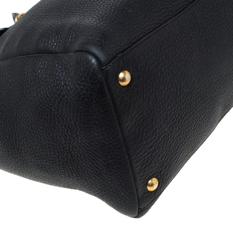 Pre Owned Prada Black Leather Cervo Pocket Tote 