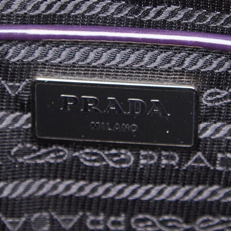 Pre Owned Prada Black Patent Leather Spazzolato Floral Applique Tote
