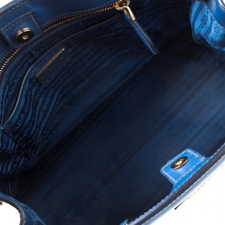 Pre Owned Prada Blue Saffiano Patent Leather Parabole Tote