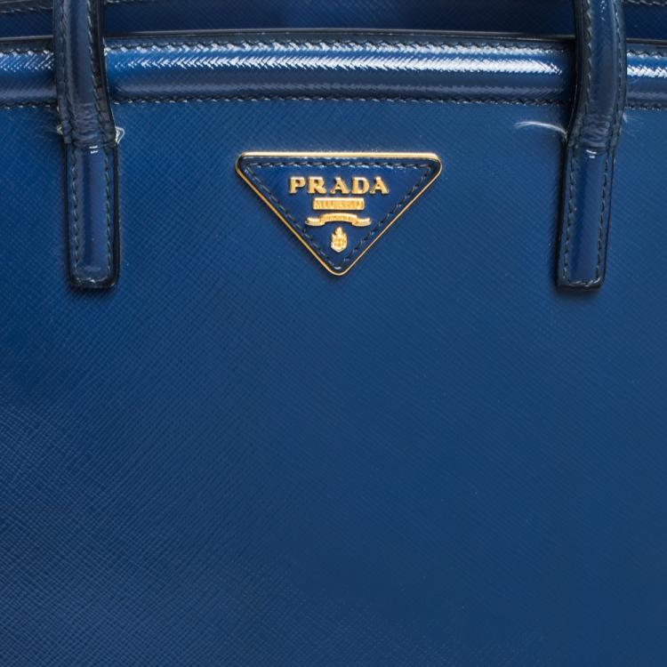 Pre Owned Prada Blue Saffiano Patent Leather Parabole Tote