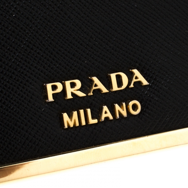 Pre Owned Prada Saffiano Metal Leather Full Metal Flap Bar Wallet on Chain