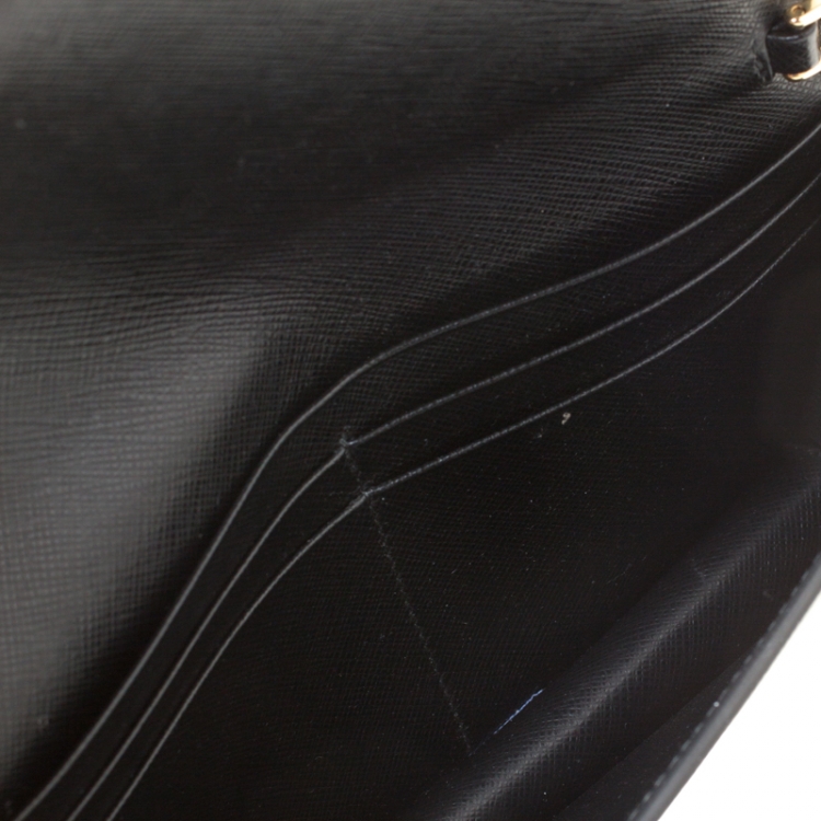 Pre Owned Prada Saffiano Metal Leather Full Metal Flap Bar Wallet on Chain