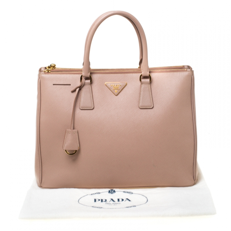 Pre Owned Prada Nude Saffiano Lux Leather Large Double Zip Tote