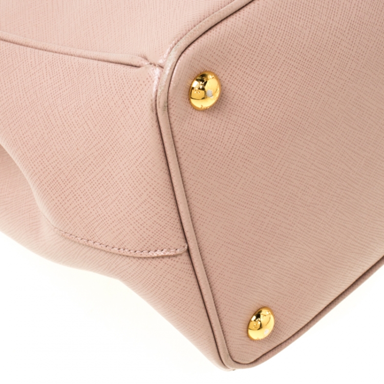 Pre Owned Prada Nude Saffiano Lux Leather Large Double Zip Tote