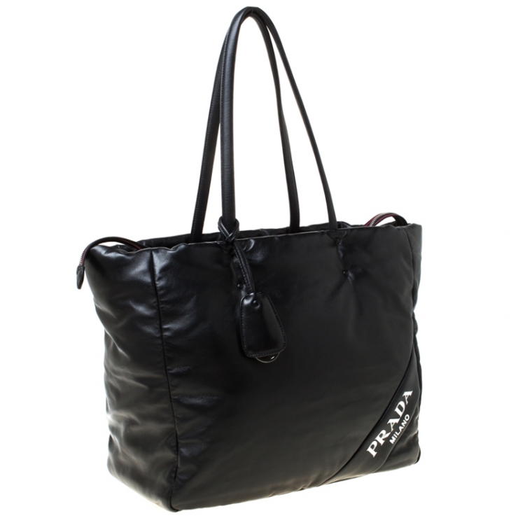 Pre Owned Prada Black Soft Leather Padded Shopper Tote 