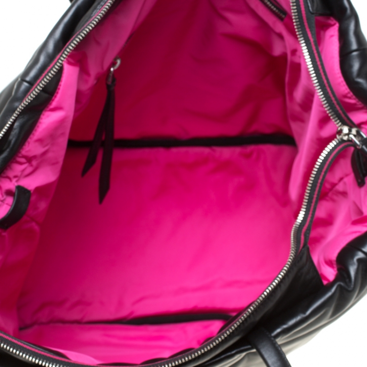Pre Owned Prada Black Soft Leather Padded Shopper Tote 