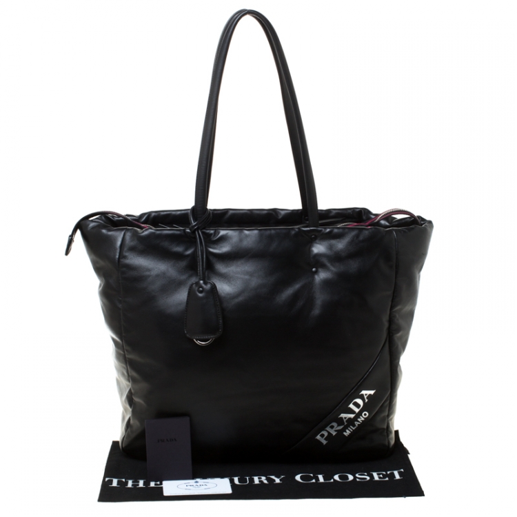 Pre Owned Prada Black Soft Leather Padded Shopper Tote 