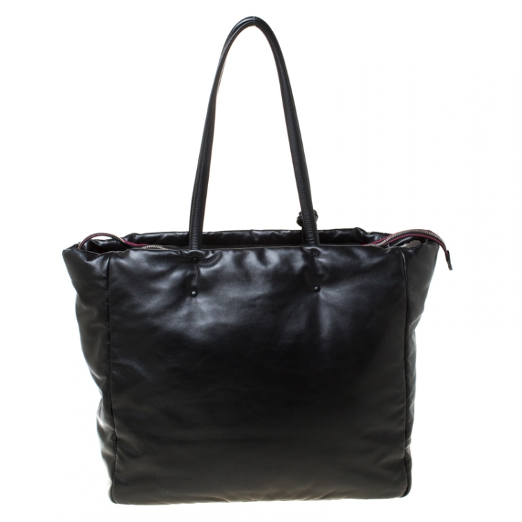 Pre Owned Prada Black Soft Leather Padded Shopper Tote 